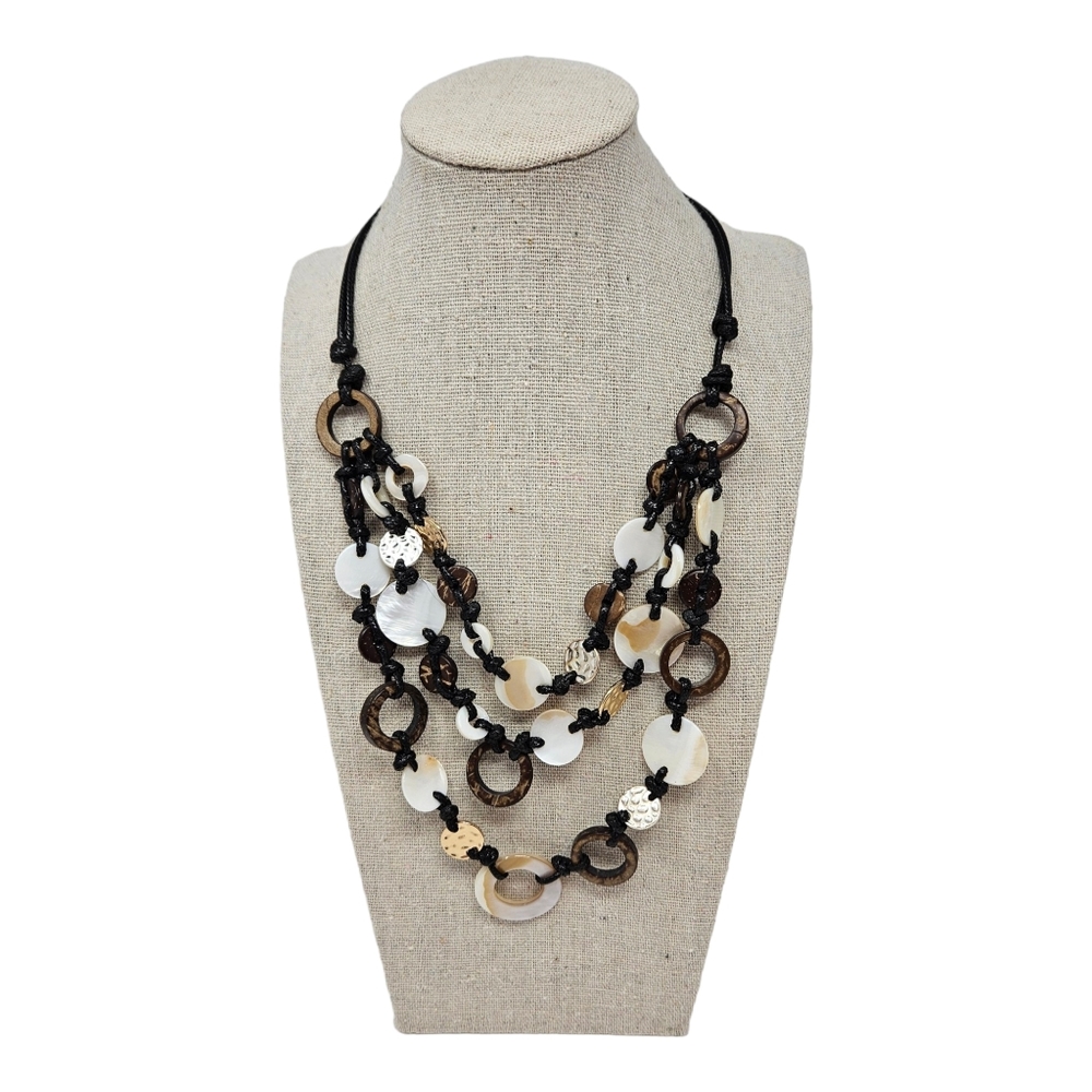 CJ Banks Statement Necklace NEW Black Brown Gold Shell